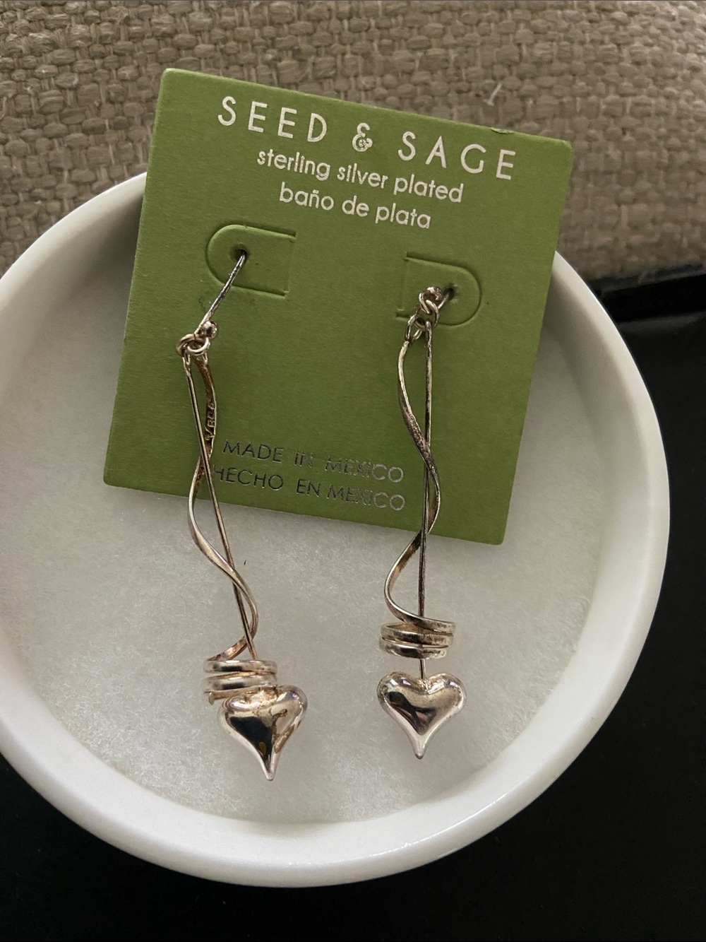 Seed & Sage Sterling Silver Heart Drop Earrings - Silver